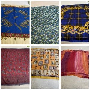 Lot of 24 scarves. All shapes sizes and colors as shown in pics.